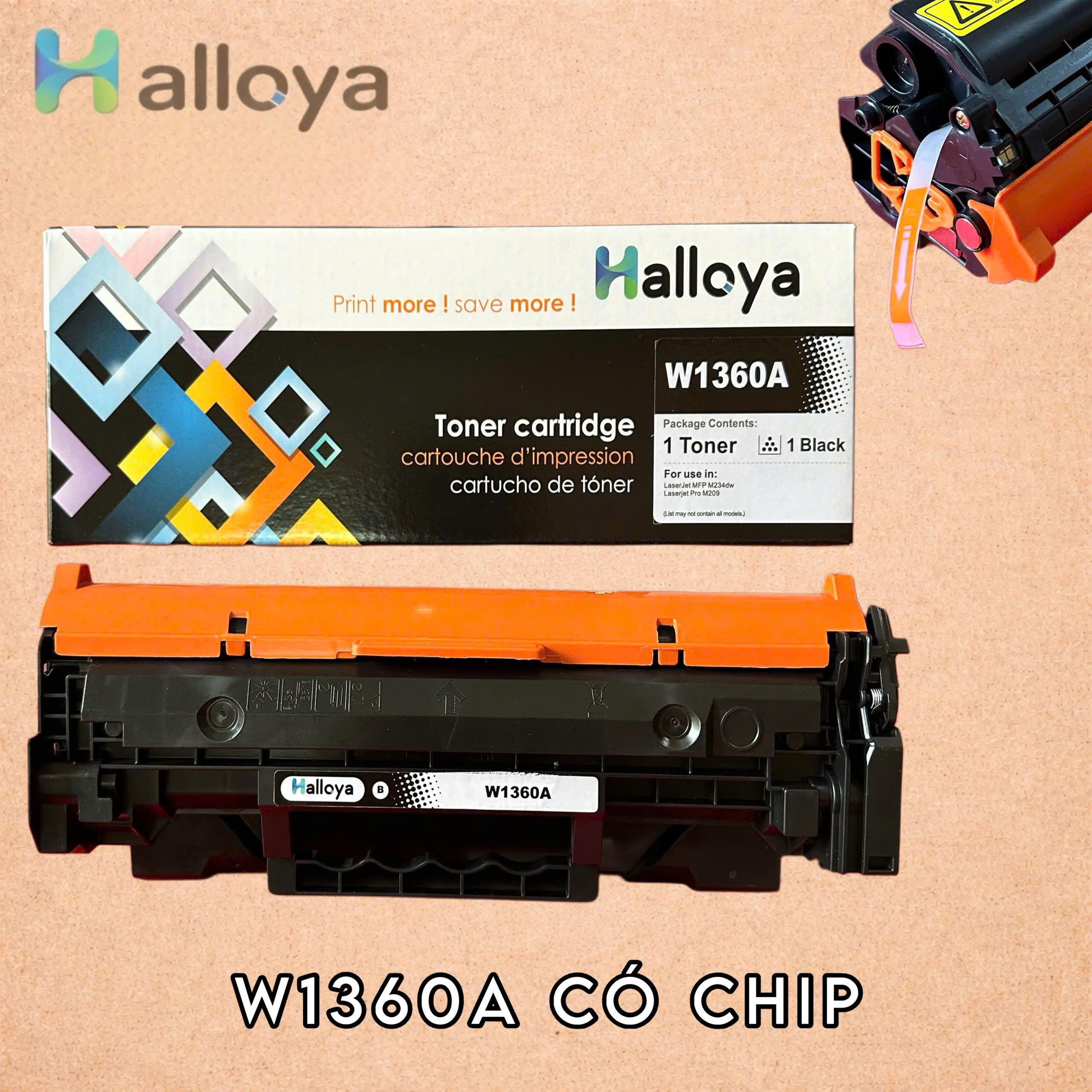 Mực thương hiệu Halloya HP W1360A (Có chíp)