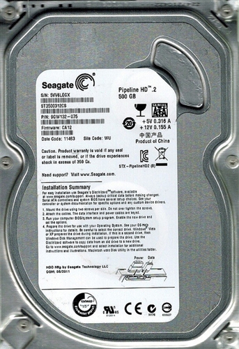 Seagate 500 GB Pipeline HD SATA 3Gb/s NCQ 8MB Cache 3.5-Inch Internal Bare Drive (ST3500312CS)