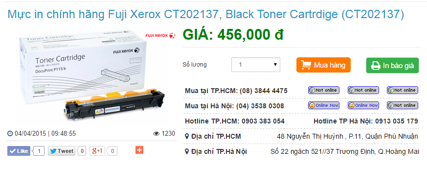 Giá mực Fuji Xerox P115w chính hãng cập nhật ngày 22/07/15